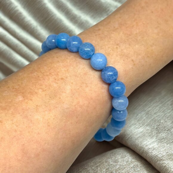 Aquamarine Gemstone Bracelet 8MM | Handmade Crystal Healing Jewelry - Picture 8 of 11